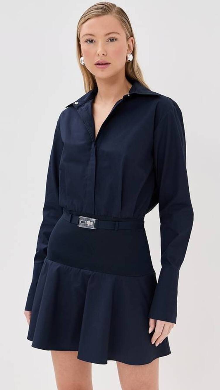 Brandon Maxwell Irene Button Up Mini Dress in Navy Blue 4